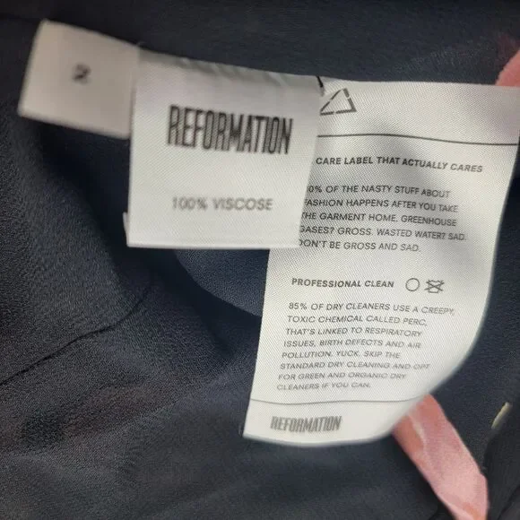 Reformation Dress Size 2 Callalily Gown Wrap Floral Layered Flowy Black Pink - Picture 12 of 17